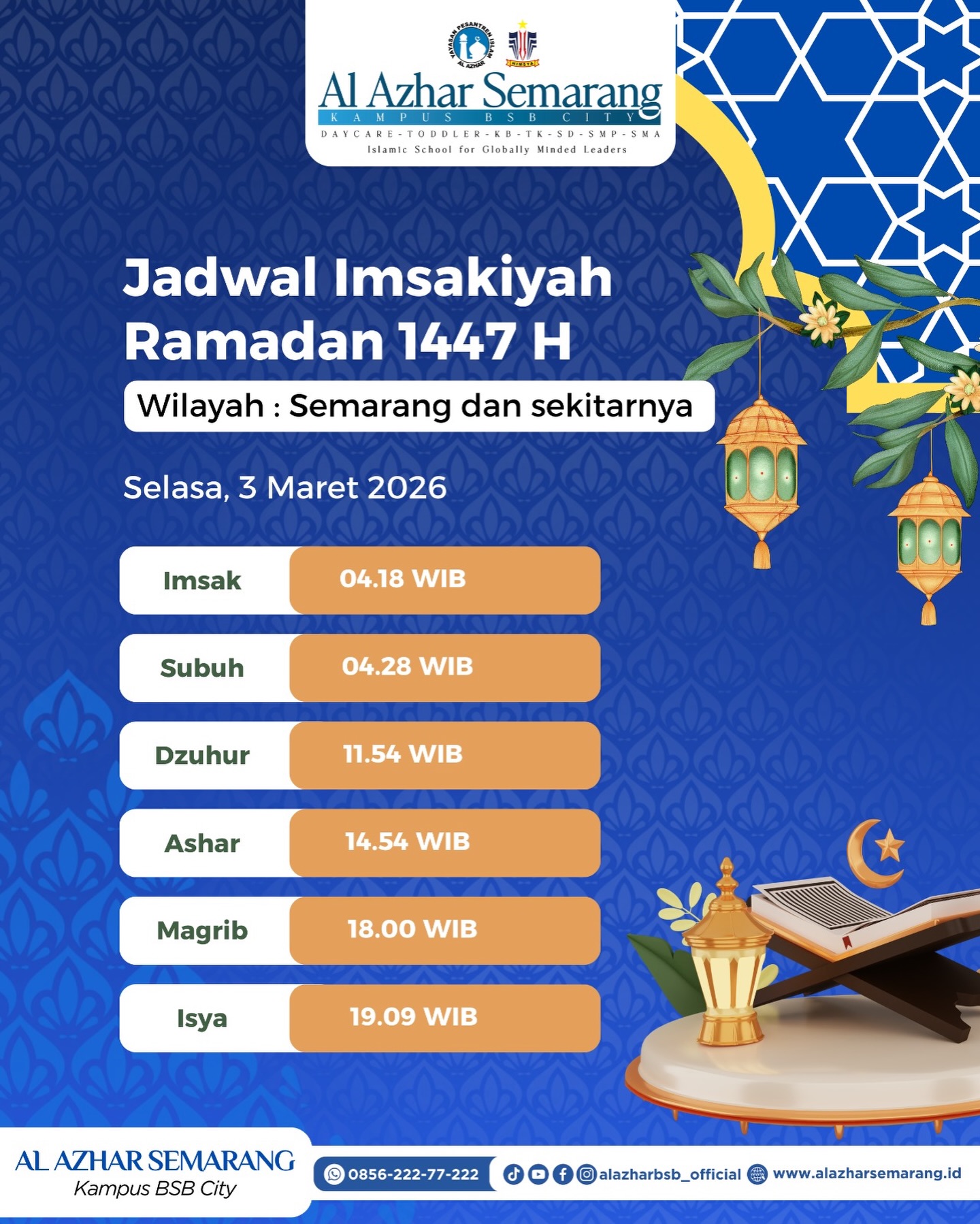 Senyum adalah sedekah. Awali harimu di sekolah dengan senyum dan jadwal imsakiyah yang tepat.