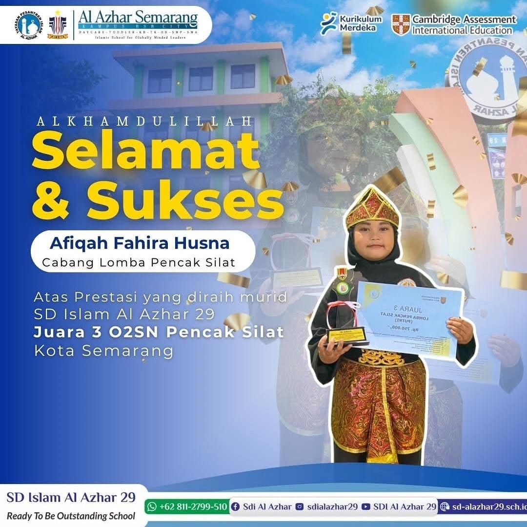 JUARA 3 O2SN PENCAK SILAT KOTA SEMARANG

Assalamualaikum Wr. Wb.

Alhamdulillahirobbil ‘Alamaiin
Kami ucapkan Barakallah, Selamat & Sukses untuk *Kontingen SD Islam Al Azhar 29 Semarang* dalam *Juara 3 O2SN Pencak silat Kota Semarang*.

Semoga menjadi inspirasi dan semakin termotivasi untuk mengukir prestasi terbaik di tingkat Provinsi. Aamiin.

Wassalamu’alaikum Wr. Wb.

#sdialazhar29 #sdalazhar29 #alazharbsb #alazharbsbcity #pmbalazhar29 #jamiyyahsdialazhar29semarang  #alazhar29semarang
#prestasisekolahkotasemarang
