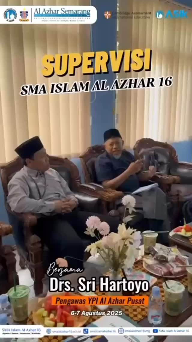 *Assalamu’alaikum, Hallo Generasi ASIK* 📣

Alhamdulillah, SMA Islam Al Azhar 16 Semarang mendapat kehormatan luar biasa dengan kunjungan supervisi dari Bapak Drs. Sri Hartoyo, Pengawas YPI Al Azhar Pusat, pada tanggal 6–7 Agustus 2025.

Kegiatan ini menjadi momen penting untuk memperkuat mutu pendidikan, meningkatkan kualitas pembelajaran serta memastikan seluruh program sekolah berjalan sesuai dengan visi dan misi Al Azhar dalam mencetak generasi Agamis, santun, Intelektual dan Kekinian

Kami mengucapkan terima kasih atas arahan, bimbingan dan motivasi yang diberikan. Semoga hasil dari supervisi ini membawa keberkahan dan kemajuan bagi SMA Islam Al Azhar 16 serta menjadikan sekolah ini semakin unggul dalam prestasi dan karakter.

#SMATerbaik
#GenerasiASIK
#SMAIslamTerbaikSemarang
#TahfidzandBilingualSchool